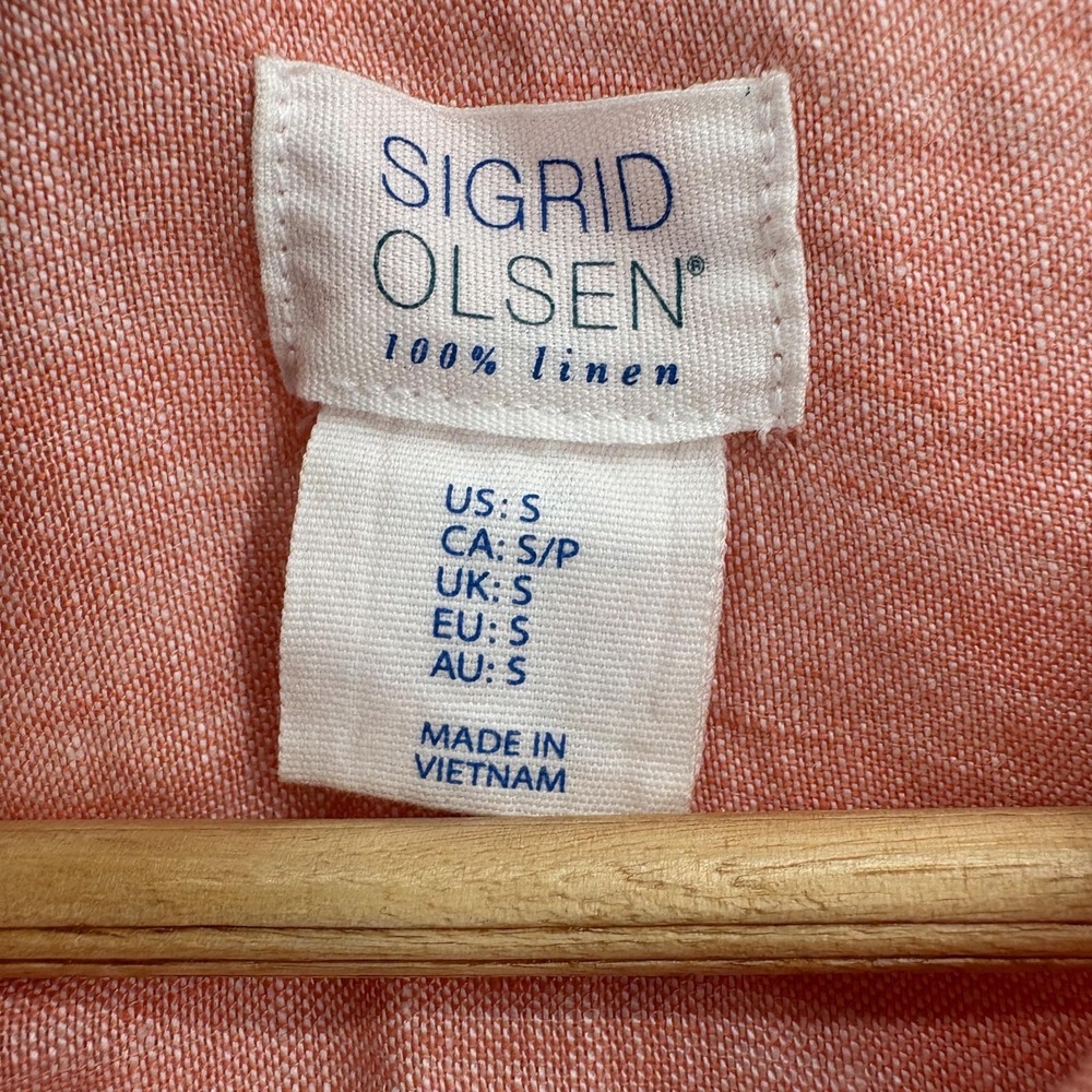Sigrid Olsen Blouse Womens Small Pink 100% Linen Collared Roll Tab Tunic Top - Picture 9 of 11